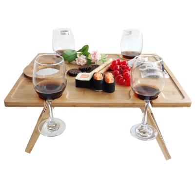 China Modern Bamboo Wine Table for Picnic Snack Cheese Foldable Board, Outdoor Wine Picnic Table for sale