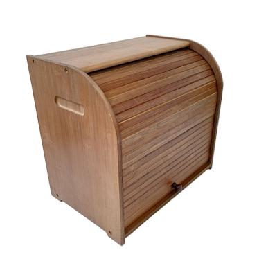 China Freshness Keeping Farmhouse Style Kitchen Bamboo Bread Bin Wooden Bread Box For Kitchen With Roller Shutter Door for sale