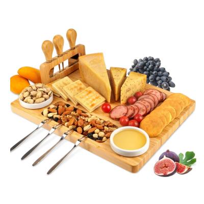 China Sustainable High Quality Bamboo Charcuterie Cheese Wooden Board With Utensils Set for sale