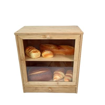 China Freshness Keeping Double Layer Bamboo Bread Storage Bin With Tool Drawer Keep Kitchen Food Fresh for sale