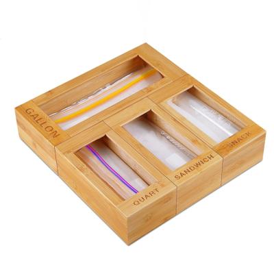 China Viable Wholesale Set Bag Storage Organizer and Bamboo Ziplock Dispenser (4 Piece Set) for sale