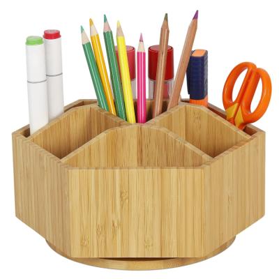 China Hot Selling Morden Amazon Bamboo Rotate 360 ​​Degree Pencil Stand Wooden Multifunctional Desktop Pen Holder for sale