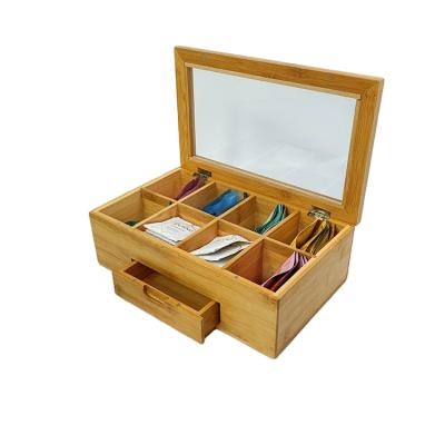 China Natural Material Natural Bamboo Wooden Tea Chest Organizer with Clear Cover Acrylic Lid for sale