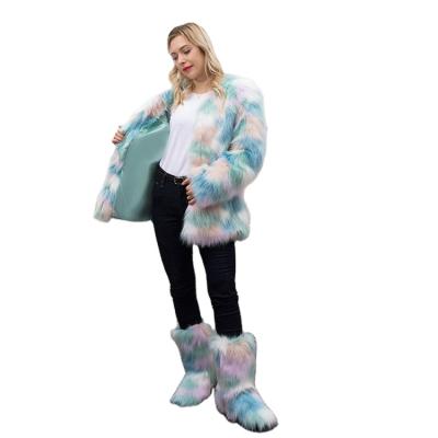 China Women's Breathable Faux Fur Jacket, Winter Coat and Headband and Boots, Set of 3, Fluffy Booties for sale