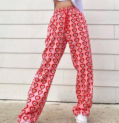 China Breathable Cotton Ankle-Length Polyester Blend Pants Natural Spring Check Pattern Red Pants For Women for sale