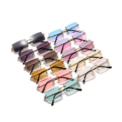 China 2021 Fashion Sunglasses Hot Transparent Clear Plastic Shades Glass Rimless Small Women Square Frameless Sunglasses for sale