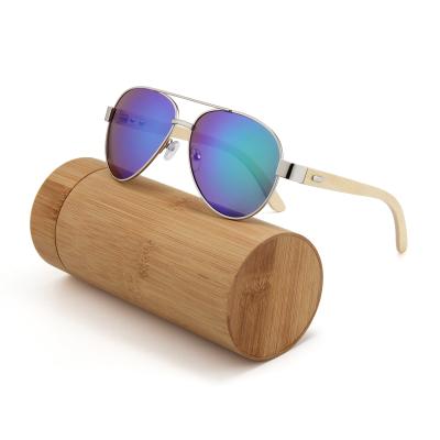 China Hot Selling Oval Bamboo Pilot Sunglasses Retro Sunglasses Fashion Sunglasses Custom Made Bamboo Metal Frame Unisex for sale