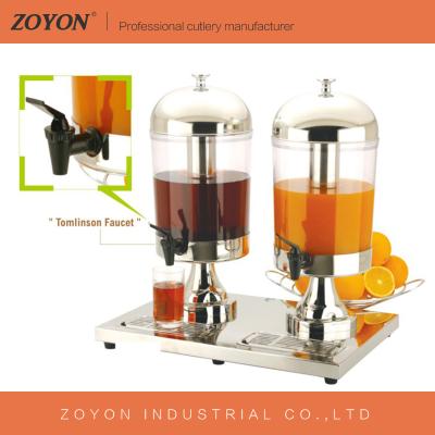 China Hotel Hot Sale 8Litre Double Top Stainless Steel Juice Dispenser / Cold Drink Milk Juice Dispenser for sale