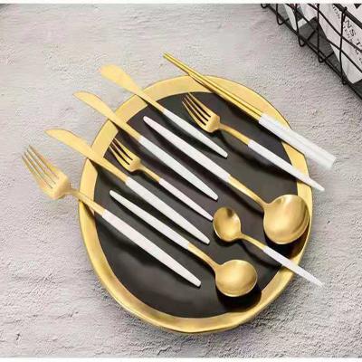 China Stainless Steel White And Gold Color Disposable Cutlery for sale