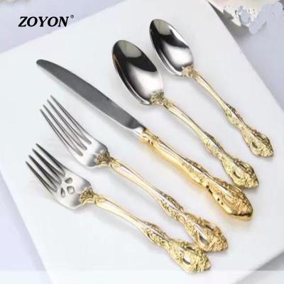 China 2021 Hot Sale Disposable 304 Stainless Steel Gold Dinnerware Set For Wedding Events for sale