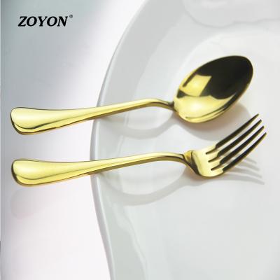 China Disposable High Quality Plain Round PVD Golden Spoon And Fork Titanium Coating Set for sale