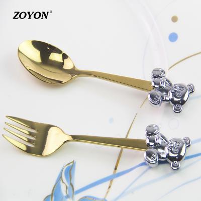 China Disposable Promotional Cheap Kid Golden Spoon And Fork Set For Gift for sale