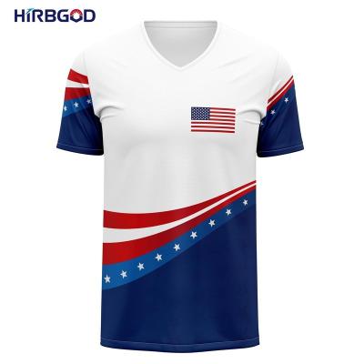 China HIRBGOD TYZ1310-65 Breathable MTB Cycle 2021 New Design Round Sleeve V-Neck MTB Short Sleeve USA Flag MTB For Men for sale