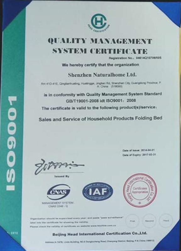 Quality Management System Certification - Shenzhen Naturalhome Ltd.