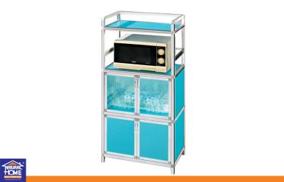 China Aluminium Plastic Panel Microwave Oven Storage Cabinets with Glass Door and Dish Rack for sale