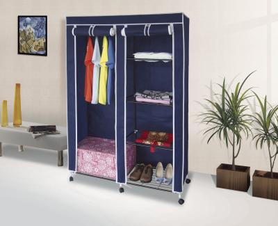 China Metal Frame Mobile Non Woven Wardrobe with Zipper and Wheels Foldable Fabric Cabinets for sale