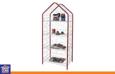 China Unique 4 Tiers Metal Red Home Storage Racks , Red Pink Blue Display Shelves for sale