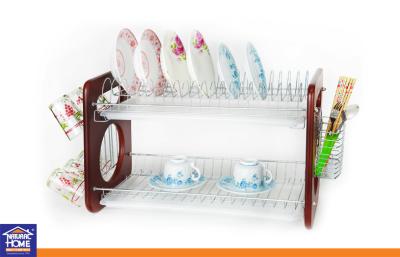 China Home Kitchenware 2 Layer Dish Rack , Chrome Wire , Cup Rack , Chopstick Rack and 2 pcs Water Tray for sale