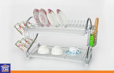 China Chrome Wire 2 Layer Dish Rack Home Kitchenware Cup Rack , Chopstick Rack and 1 pc Water Tray for sale