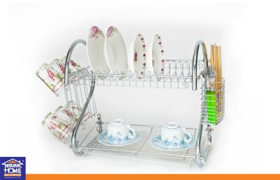 Cina Gli utensili della cucina cromano il cavo scaffale di piatto di 2 strati, scaffale della tazza, scaffale del bastoncino e 1 vassoio KTDR-8052 dell'acqua del pc in vendita