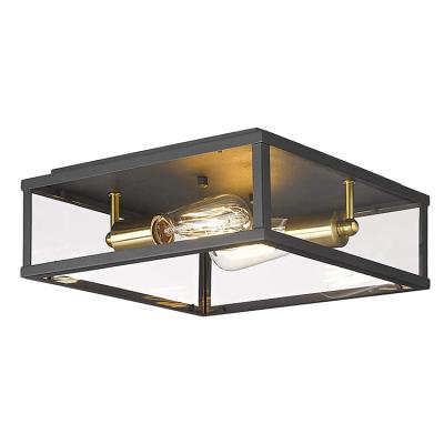 China 2-Lights Vintage Outdoor Flush Mount Light Fixture Vintage Industrial Ceiling Mounted Lamp With Matte Black And Brushed Brass Finish for sale