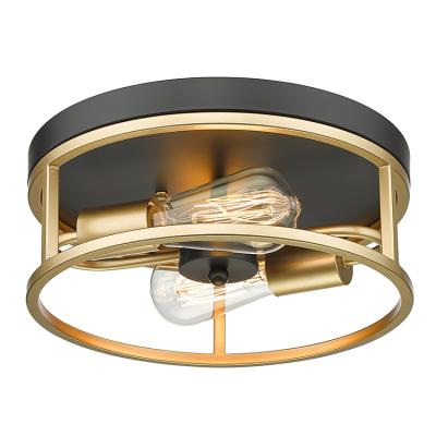 China Gold 2-Lights Industrial Modern Round Metal Ceiling Lamp Outdoor Flush Mounted Ceiling Light Black Mounted For Farmhouse for sale