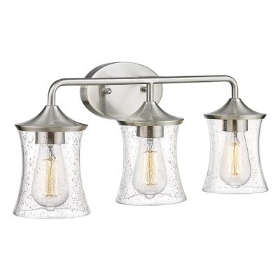 China Modern Modern Bathroom Vanity Light 3 Lights Brushed Nickel With Clear Seeded Glass Shade Wall Lamp For Farmhouse Bathroom Bedroom for sale