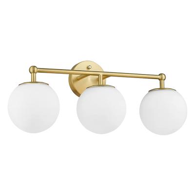 China Modern Modern Gold 3-Lights Wall Lamp with Milky Glass Globe Shade Bathroom Vanity Light for Farmhouse Bathroom Bedroom for sale