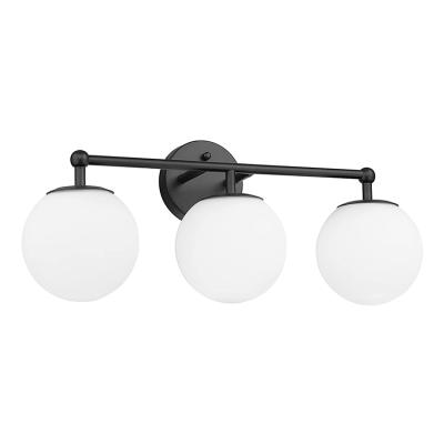 China New Modern Modern Bathroom Vanity Light For Farmhouse Bathroom Entryway 3-Lights Black With Globe Shade Milky Glass Wall Lamp for sale