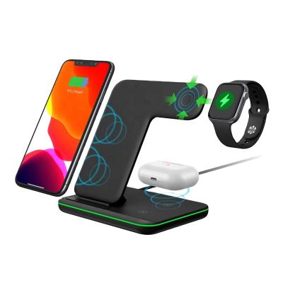 China 15W Portable Wireless Charging Qi 15W Cell Phone Watch Z5 Fast Radio Charging Universal 3 in 1 LED Light Wireless Charger 15W Dock Station for sale