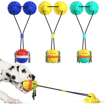 China Amazon Toy Food Dispensing Bite-Resistant Molar Squeaky Ball Pet Toy of Viable Double Suction Cups Dog Best-Selling Double Suction Ball Pet Toy for sale