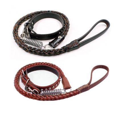 China Viable high quality cowhide leather dog leash and collar for sale