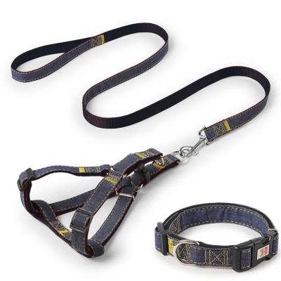 China Amazon Best Seller Sustainable Pet Denim Dog Collar Leash Harness for sale