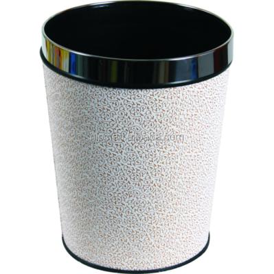 China Hot Viable For Euro Market Sale Waste Bin Cylinder Open Mouth Trash Can Covered With PU Leather Popular Household Trash Cans for sale