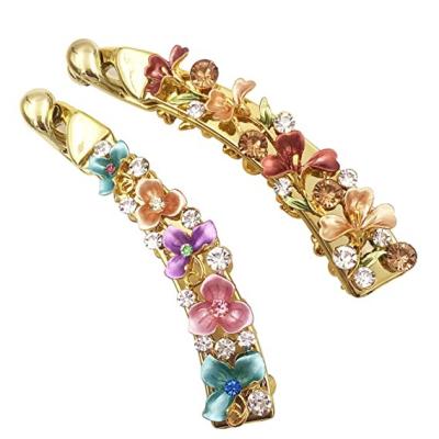 China 2022 European and American style rhinestone banana hair clip floral claw ponytail holder manufacturer styling thick hair accessories women hair clips for women for sale