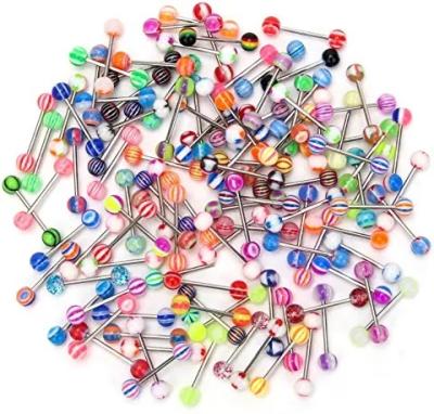 China Ring Surgical Steel Piercing Jewelry 14g Synthetic Tongue Bar Individual Acrylic Mixed Color Tongue Studs Piercing Jewelry for sale