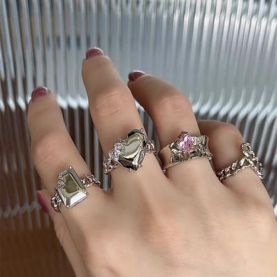 China 2022 CLASSIC 2022 design CIA cold wind zircon heart opening Korean irregular ring female niche personality index ring for sale