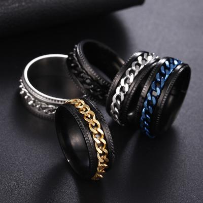 China Amazon Cool Accessories Hot Men's Chain Stainless Steel Rotary Relief Ring Spinner Ring With Chain Spin Ring For Worry for sale