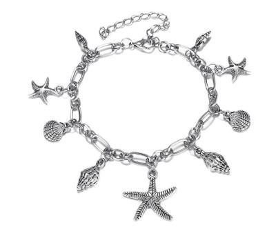 China 2021 Retro Trendy Starfish Lead Free Nickel Shell Conch Pendant Anklet Pura Vida Metal Anklets For Women for sale