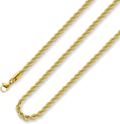 China Hot Sale 18k Real 16inch 36inch Rope Chain 2.5mm 5mm Stainless Steel Gold Plated Chains For Men Chain Necklace Women for sale