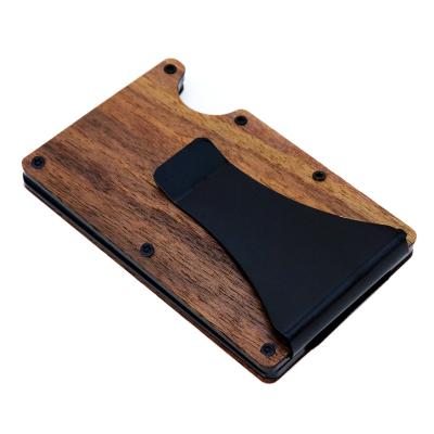 China Anti-theft Wooden Walnut Coffee RFID Blocking Card Wallet Faraday Carbon Wallet for sale