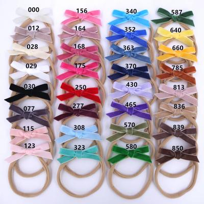 China Newborn Mini Velvet Bow Hair Bands Baby Toddler Soft Nylon Bow Hairband Ribbon Velvet Accessories for sale