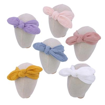 China Fashion Adjustable Muslin Cotton Headband For Newborn Toddler Baby Kids Cotton Gauze Turban Headbands Bunny Ear Headbands for sale