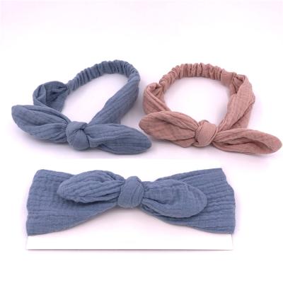 China Newborn Baby Kids Fashion Toddler Cotton Gauze Headband Hair Band Muslin Turban Headband Original Bandana Bunny Ear Tied Headbands for sale