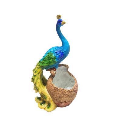 China Cartoon Polistone Animal Ceramic Green Planters Garden Decoration Sandstone Peacock Shaped Polistone Flower Pot For Outdoor for sale