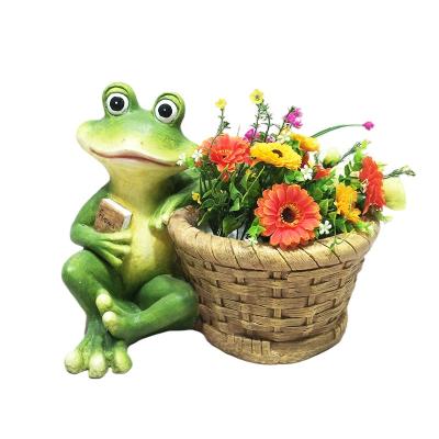 China Green Cartoon Frog Shaped Garden Pot Polistone Funny Cartoon Animal Flower Pot For Garden Decoration for sale