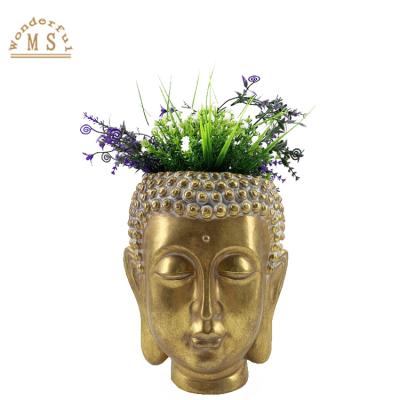 China Chinese Style Magnesium Polystone Buddha Head Flowerpot Garden Potted Plant Planter Flower Green Black Gold OEM VASE for sale