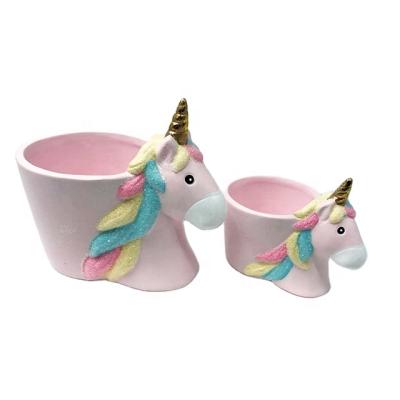 China DIY Coloful Cartoon Christmas Long Hair Unicorn Garden, Unicorn Flower Pot, Cardboard Unicorn Ceramic Cactus Pot for sale