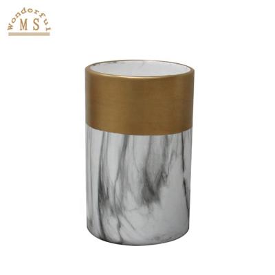 China Minimalist Modern Marble Color Including Tall Circle Gold Paint Cylinder Shape Home Tabletop Flower Pot for sale