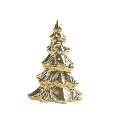 China Home Decoration Porcelain Christmas Ornament Golden Tree With Led Light Ceramic White Decoration For Home Decor Festival Gift for sale